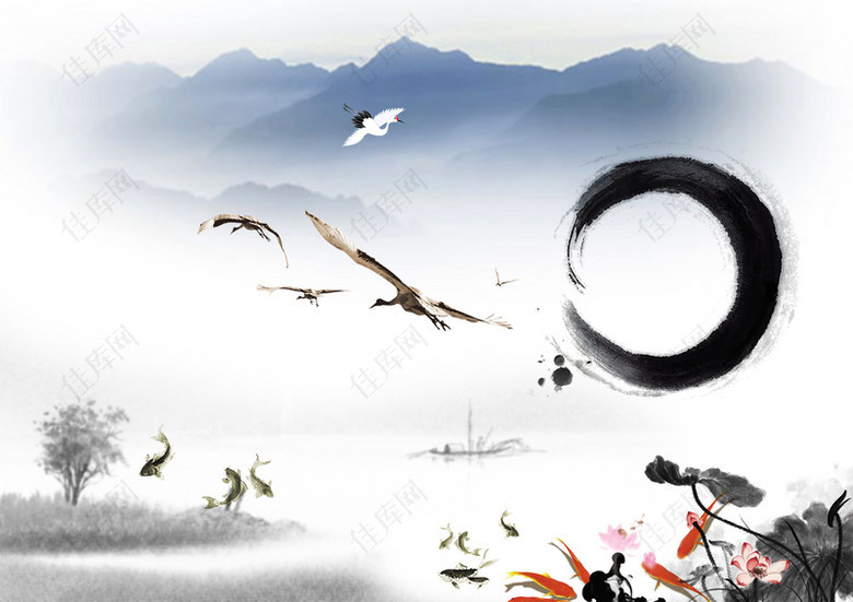 中国古典水墨壁画海报背景素材