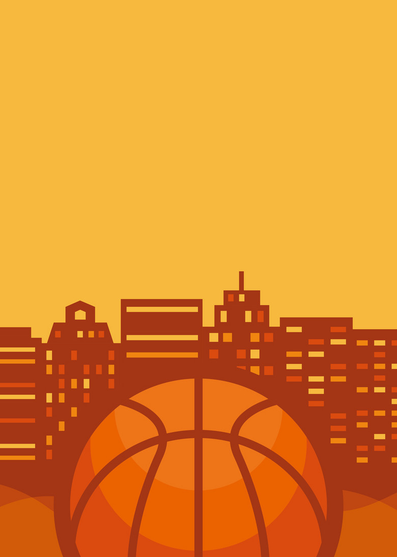 卡通扁平篮球城市球赛橙色背景素材