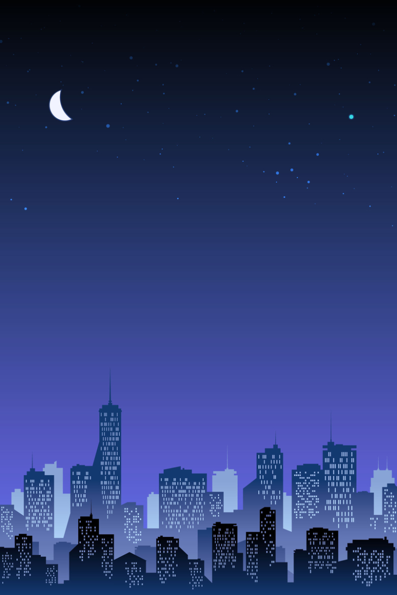 矢量卡通唯美城市夜景霓虹背景