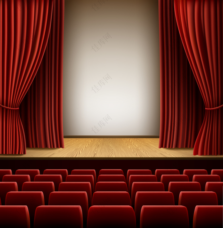 红色礼堂舞台帷幕座椅背景素材
