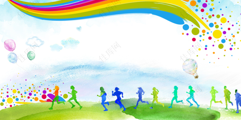 彩色激情马拉松奔跑剪影海报背景素材