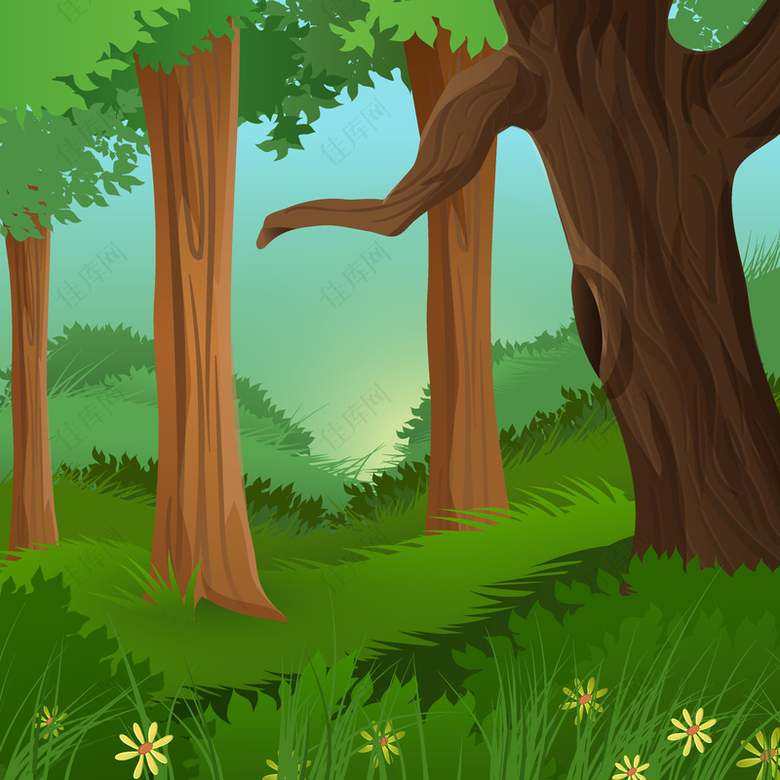 卡通绿色森林清新背景