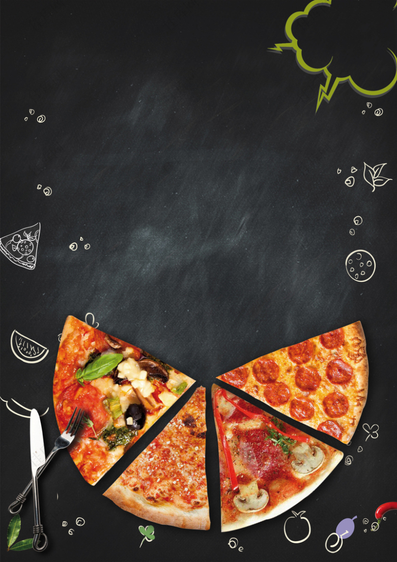 美食黑色背景素材披萨摄影背景素材