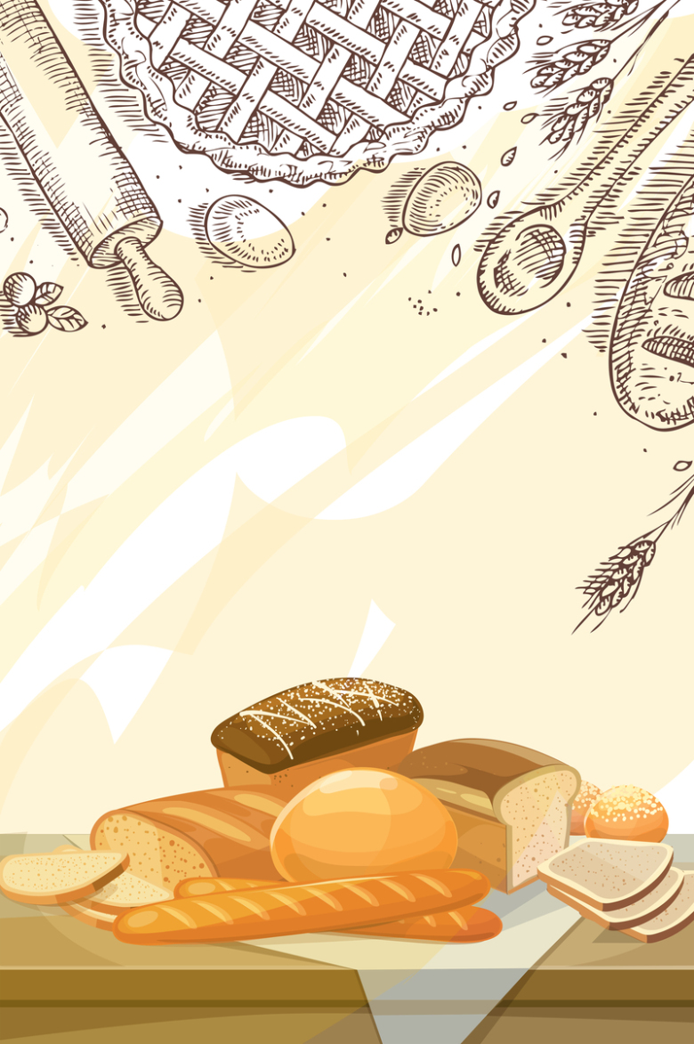手绘面包卡通矢量甜品海报背景素材