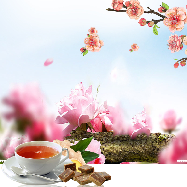 清新红糖姜茶花朵主图
