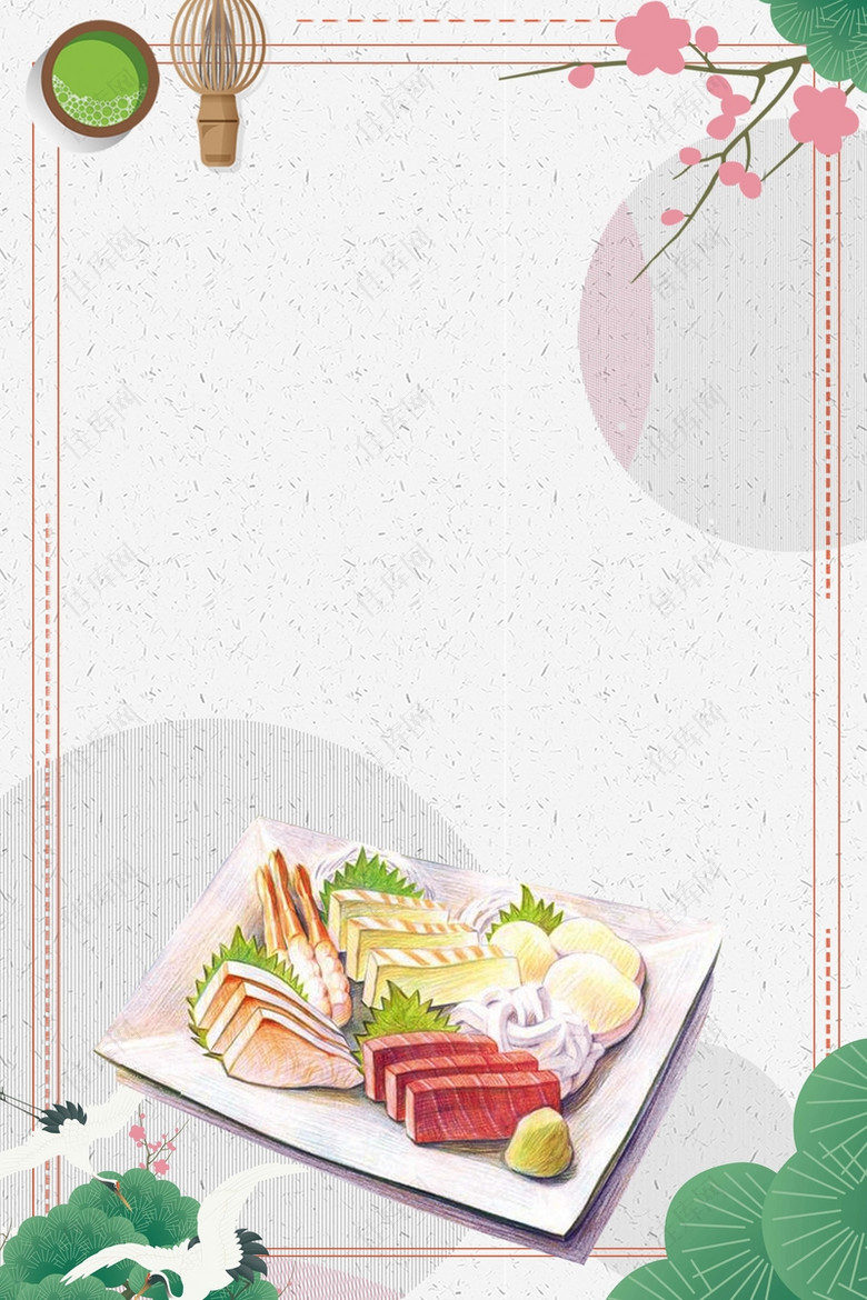 手绘创意日式料理美食海报背景