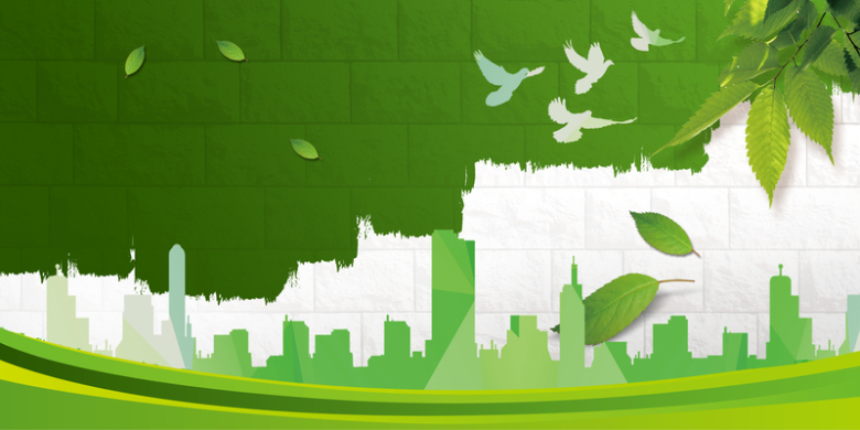 绿色白墙剪影绿色城市建设海报背景素材