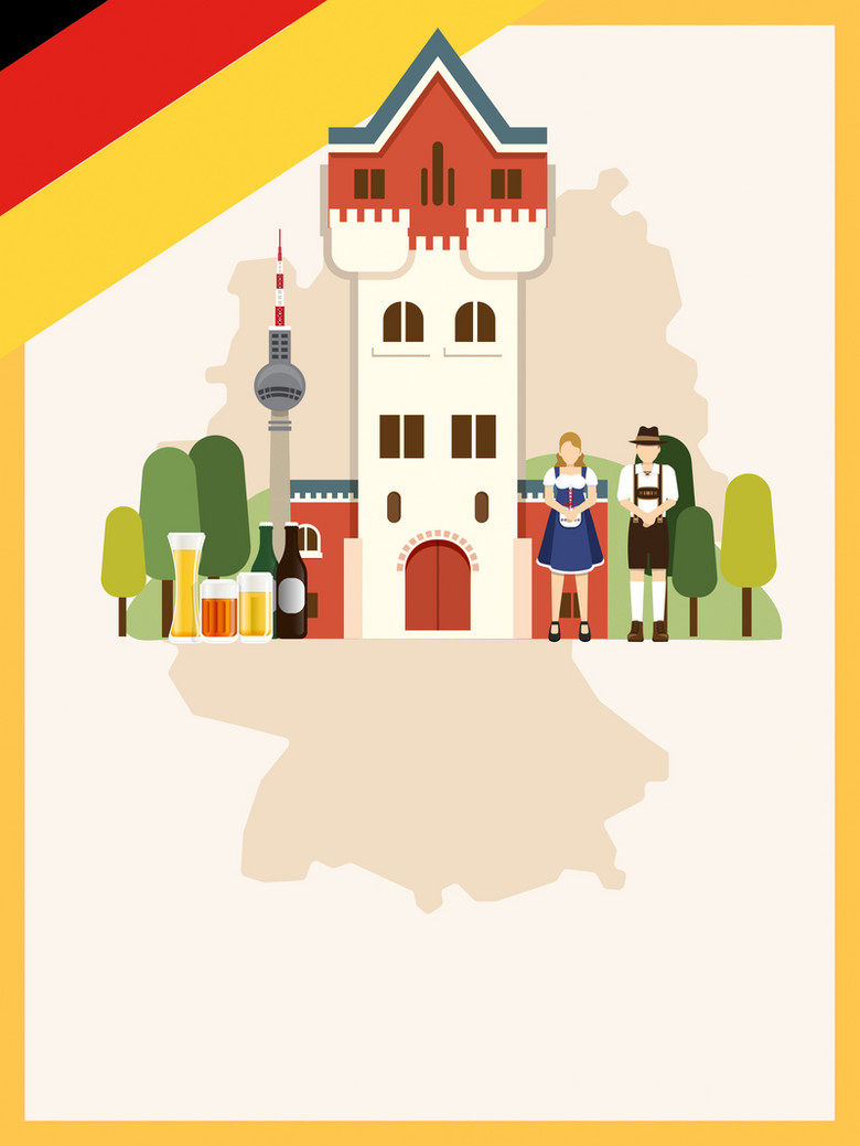 黄色扁平化德国旅游海报背景素材