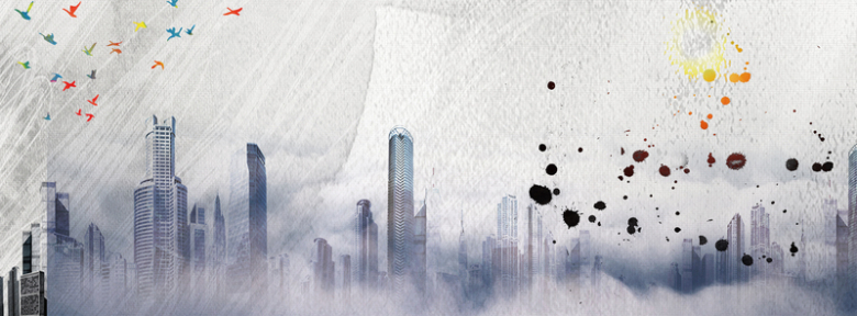 城市大气未来世界烟雾蓝色背景