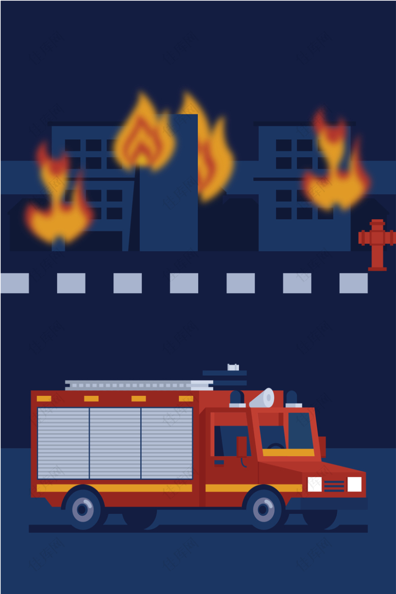卡通手绘消防安全消防车蓝色海报背景图