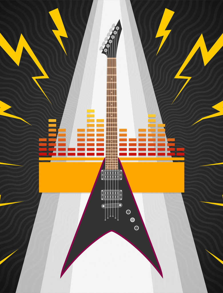 卡通手绘电子吉他音乐节海报背景素材