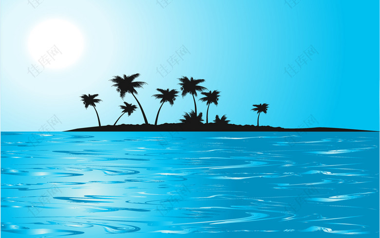 卡通蓝色海洋岛屿背景