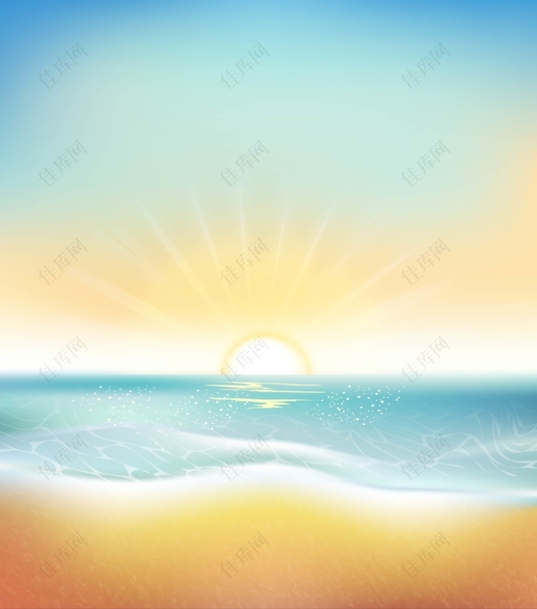 矢量光感朦胧海滩沙滩海洋夏日背景