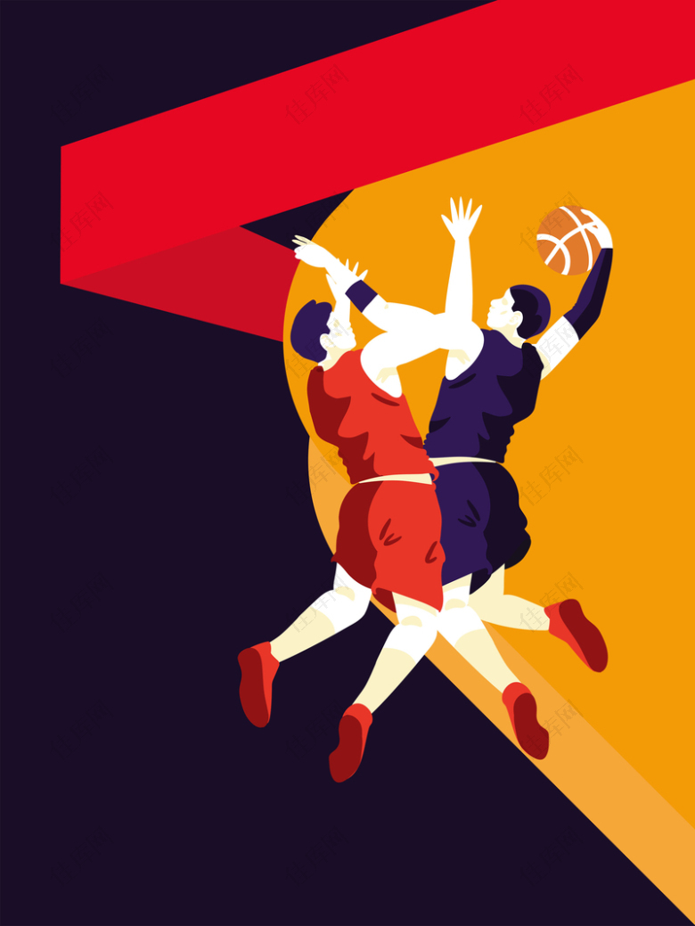 扁平化矢量简约篮球培训比赛海报背景