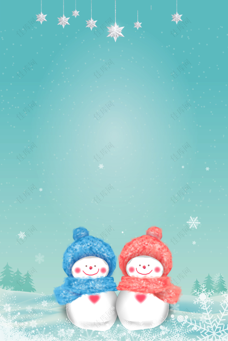 冬季促销蓝色卡通化妆品雪人背景