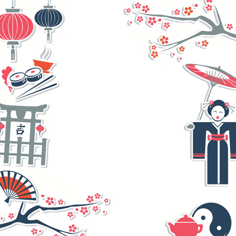 日本旅行寿司神社樱花日式背景素材