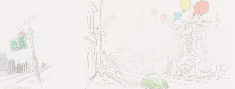 卡通手绘城市简笔画详情页海报背景