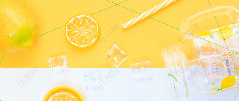 柠檬橙汁小清新拼接黄色背景