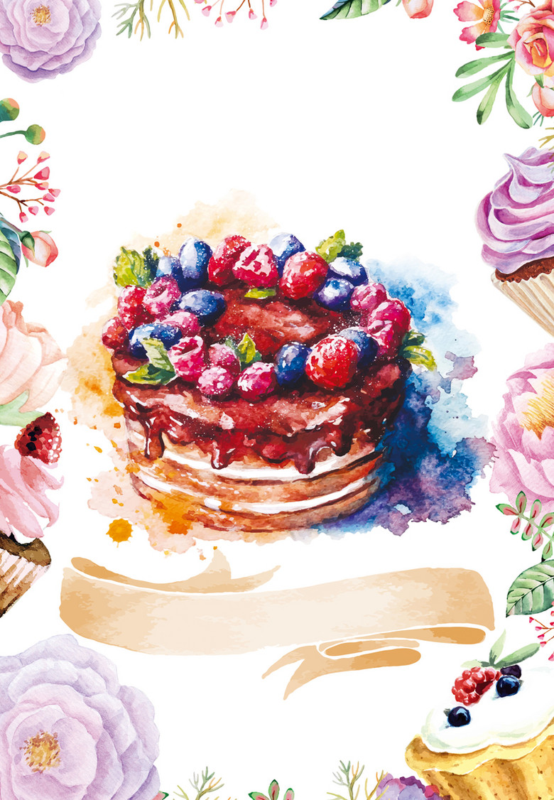 油画蛋糕食物海报背景
