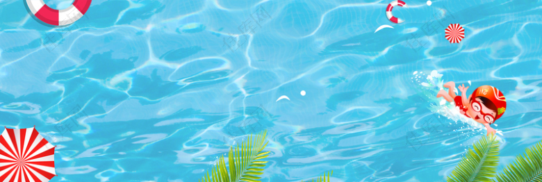暑假游泳班训练蓝色卡通背景