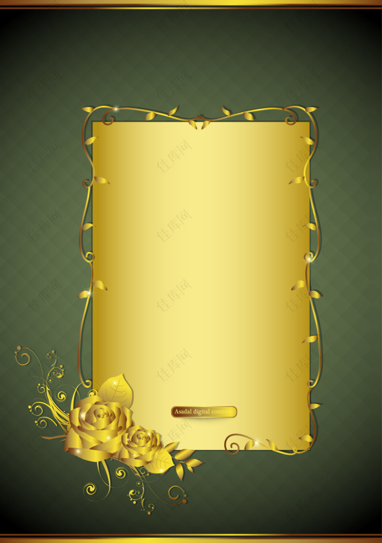 金色花纹边框花朵黄底背景素材