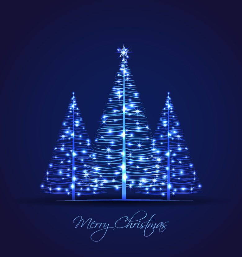 圣诞节蓝色圣诞树星星光斑深色背景素材