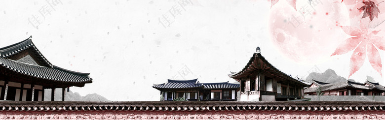 中式传统古建筑banner海报背景