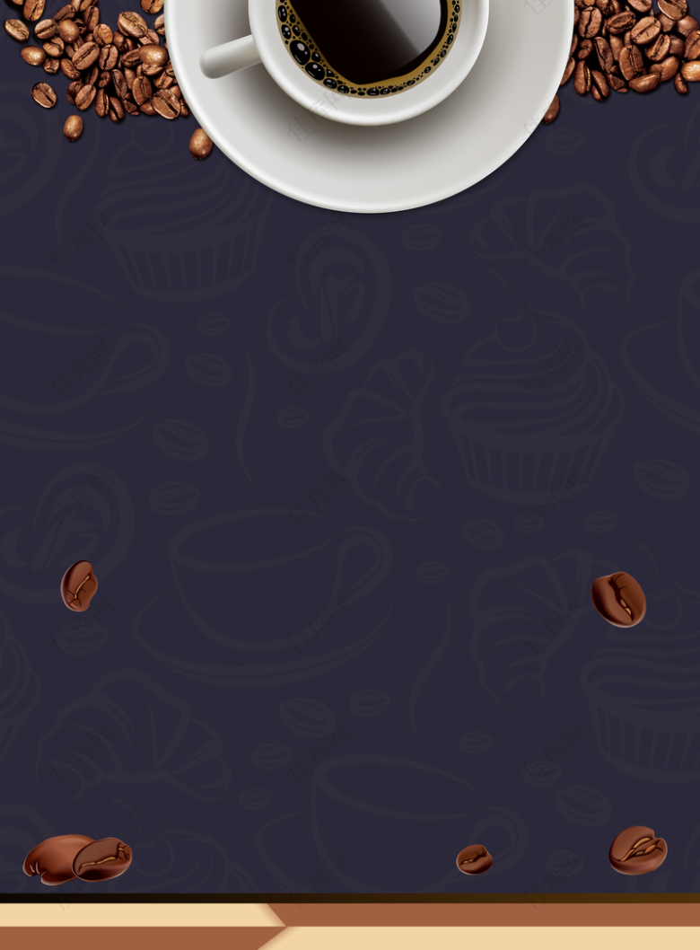 简约特色饮品热饮咖啡咖啡豆背景素材