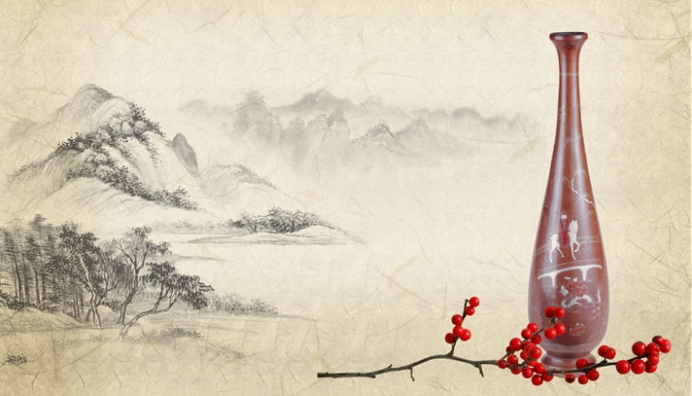 中国风花瓶古董拍卖宣传海报背景素材