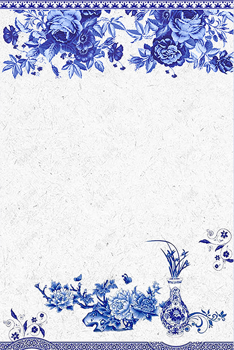 中式青花瓷花纹海报背景
