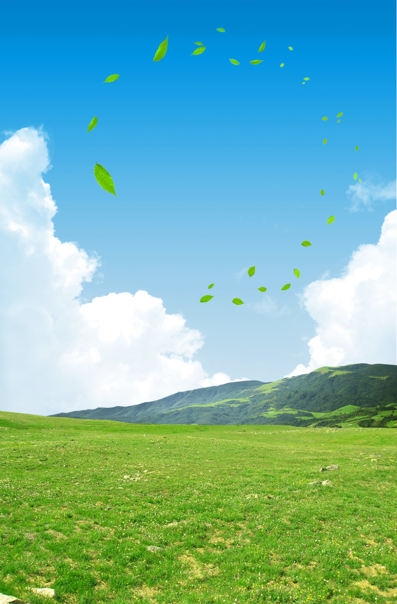蓝天白云风景绿色草地地面背景素材