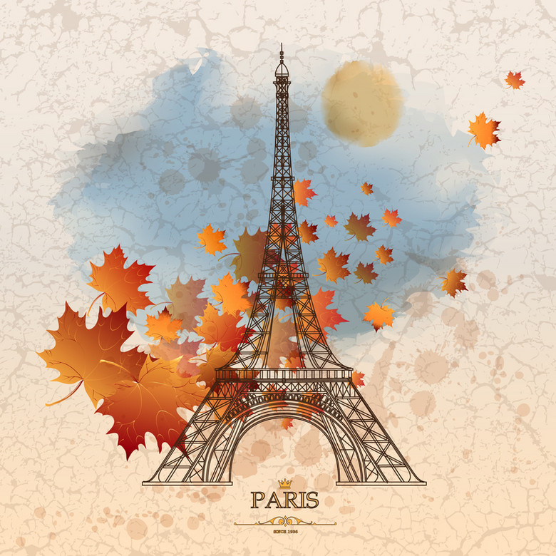 秋天的巴黎埃菲尔铁塔矢量背景