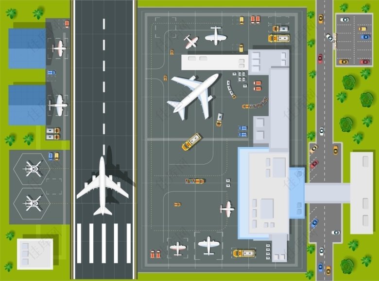 创意城市街道飞机场平面背景模板