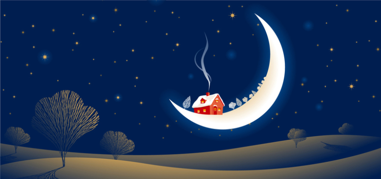淘宝矢量卡通冬季月亮房子创意星空树木海报