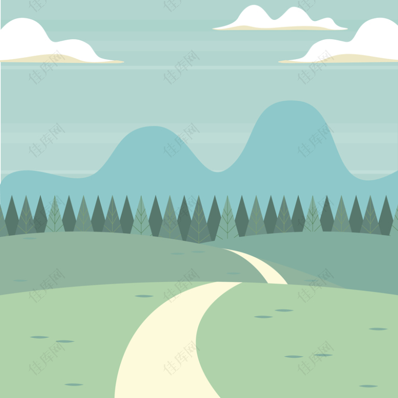 卡通扁平化山路风景背景素材