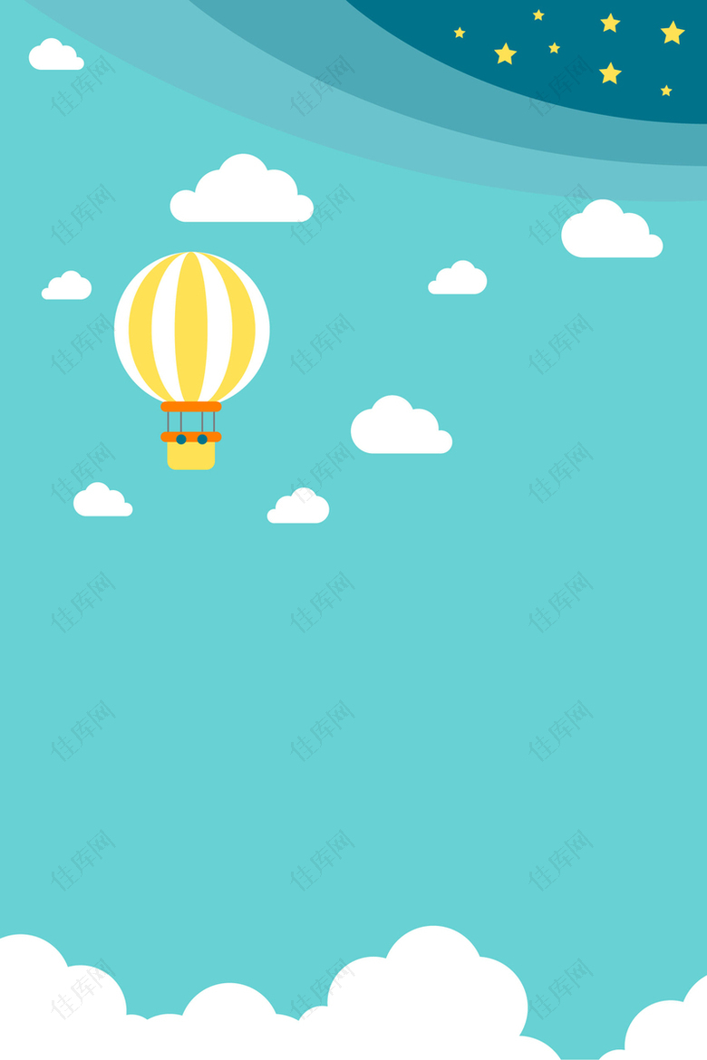 卡通扁平化热气球天空背景