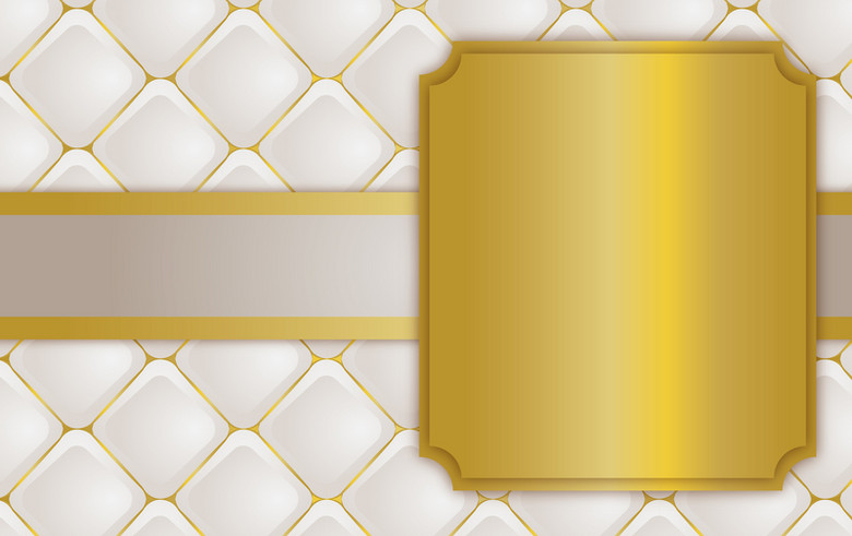 白色菱形软包金色正方形边框背景