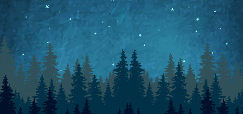 森林手绘深蓝色淘宝海报背景