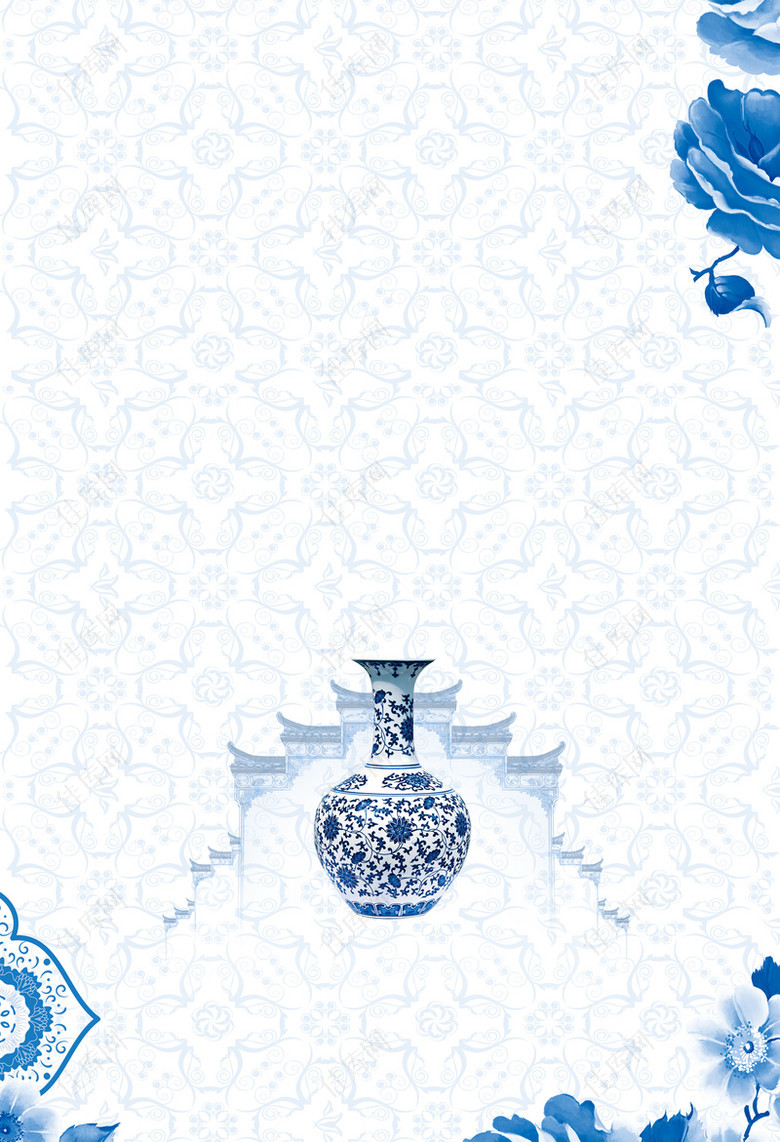 蓝色清新中式花纹青花瓷背景背景图片素材 佳库网