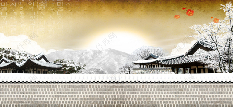 中国风冬日雪景海报banner背景