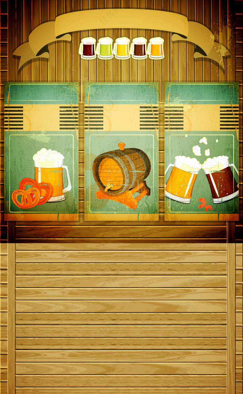 复古啤酒节木板纹理海报背景