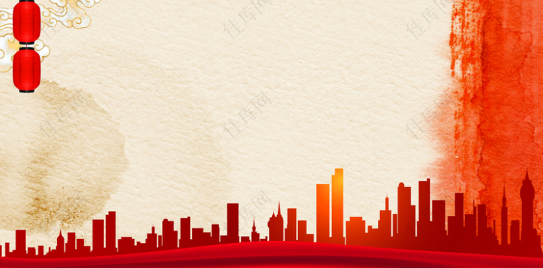 中国风红色城市建筑背景