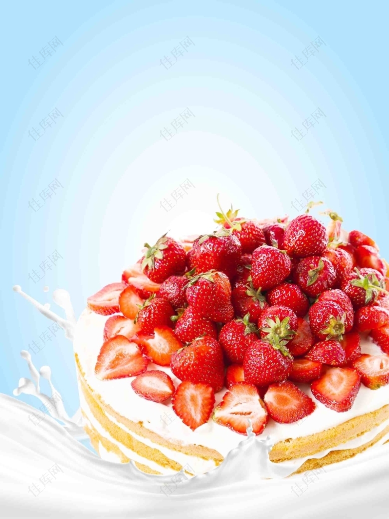 牛奶草莓蛋糕海报设计背景模板