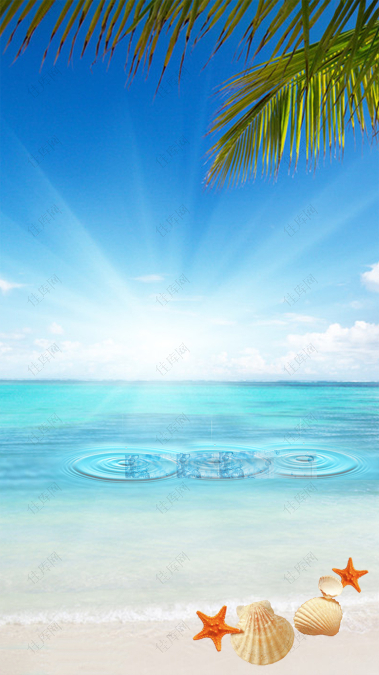 沙滩阳光椰子树浪漫H5背景