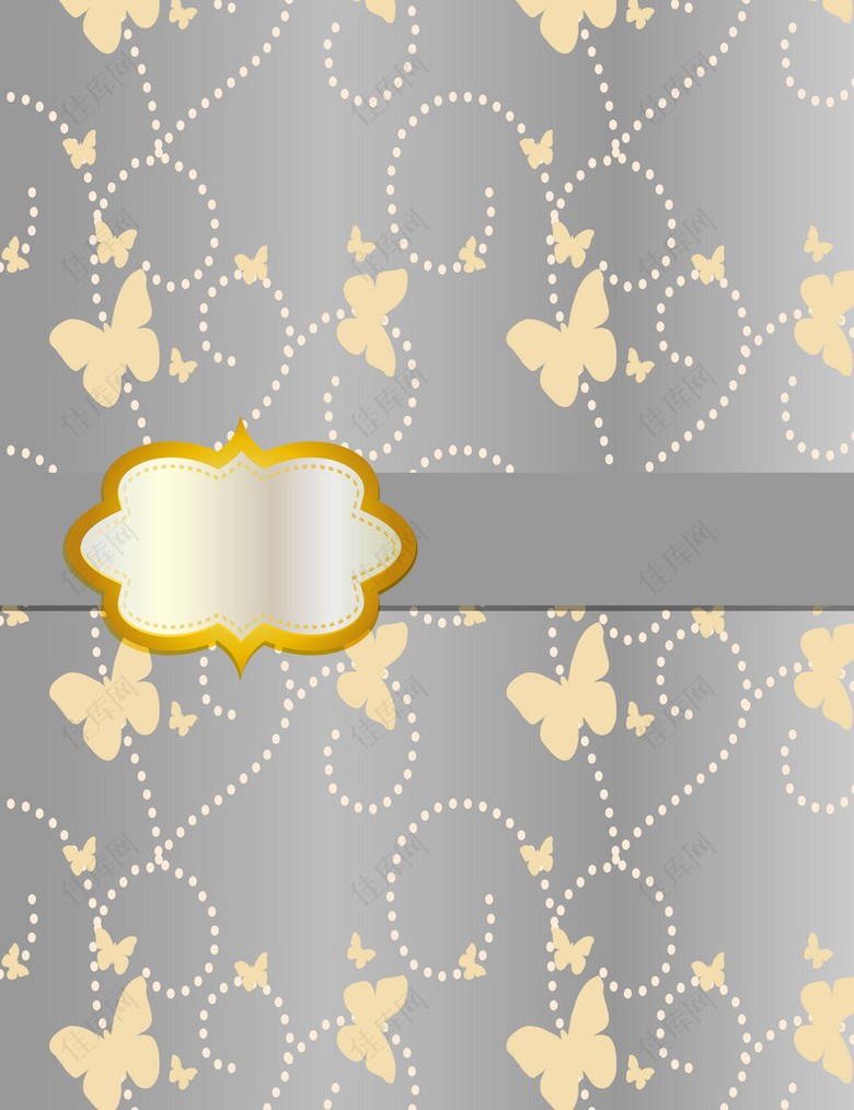 银色蝴蝶质感花纹标签封面背景