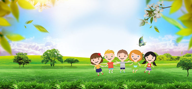 61儿童节卡通童趣野外绿色背景