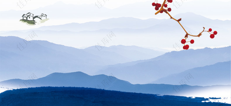 中国风山脉水墨画详情页海报背景