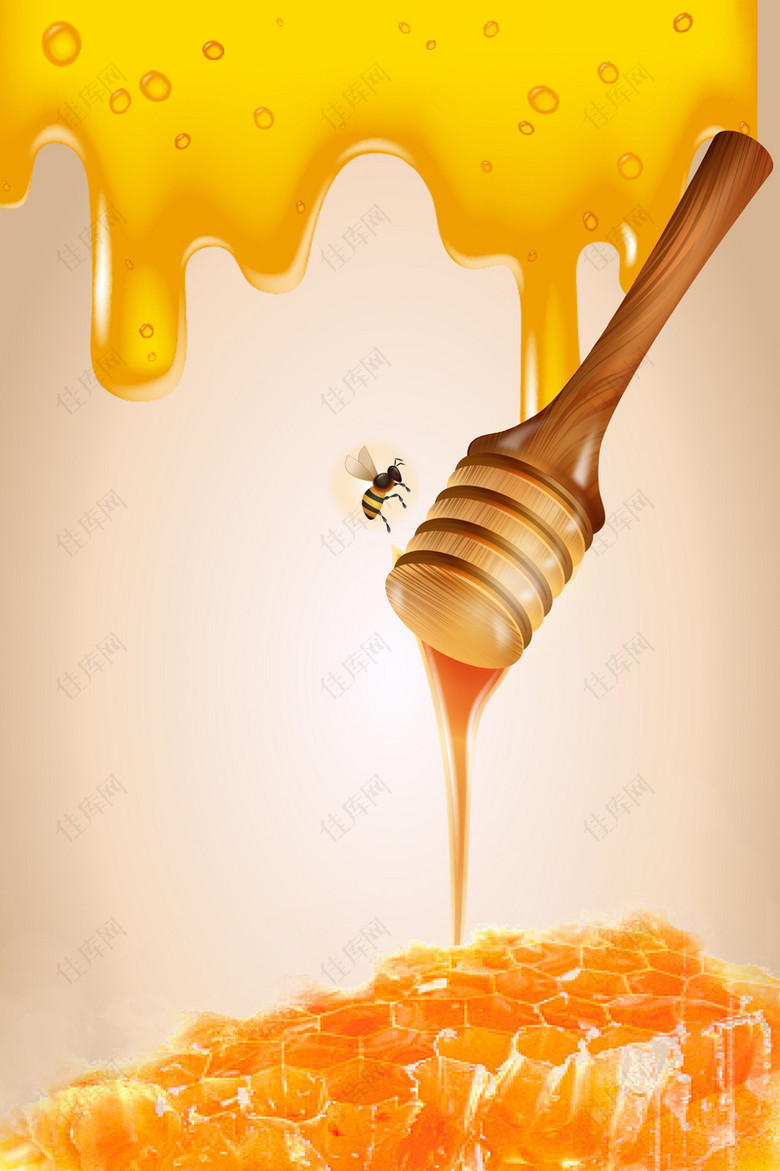 搅蜜棒和蜜蜂食物海报背景