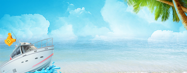 暑假渡轮夏令营手绘美景蓝色背景