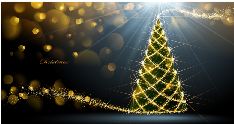 圣诞节金色光斑圣诞树光线背景素材